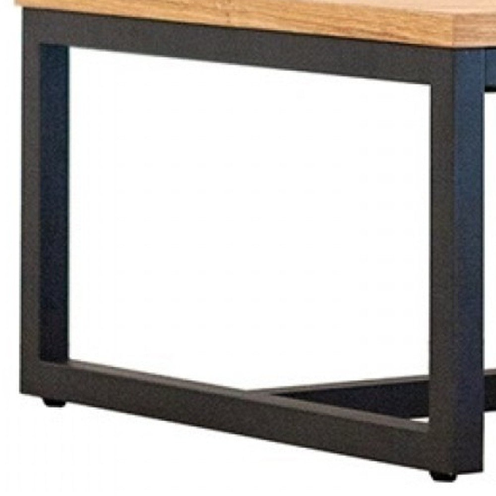 HomeRoots Rustic Natural Oak And Black Metal End Table