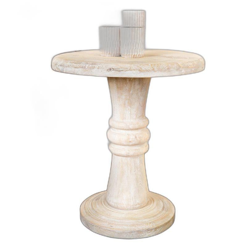 HomeRoots Rustic Natural Turned Pedestal End Table