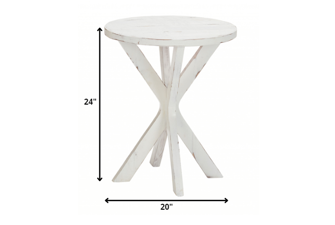 HomeRoots Rustic Round X Base End Table in Modern White Finish