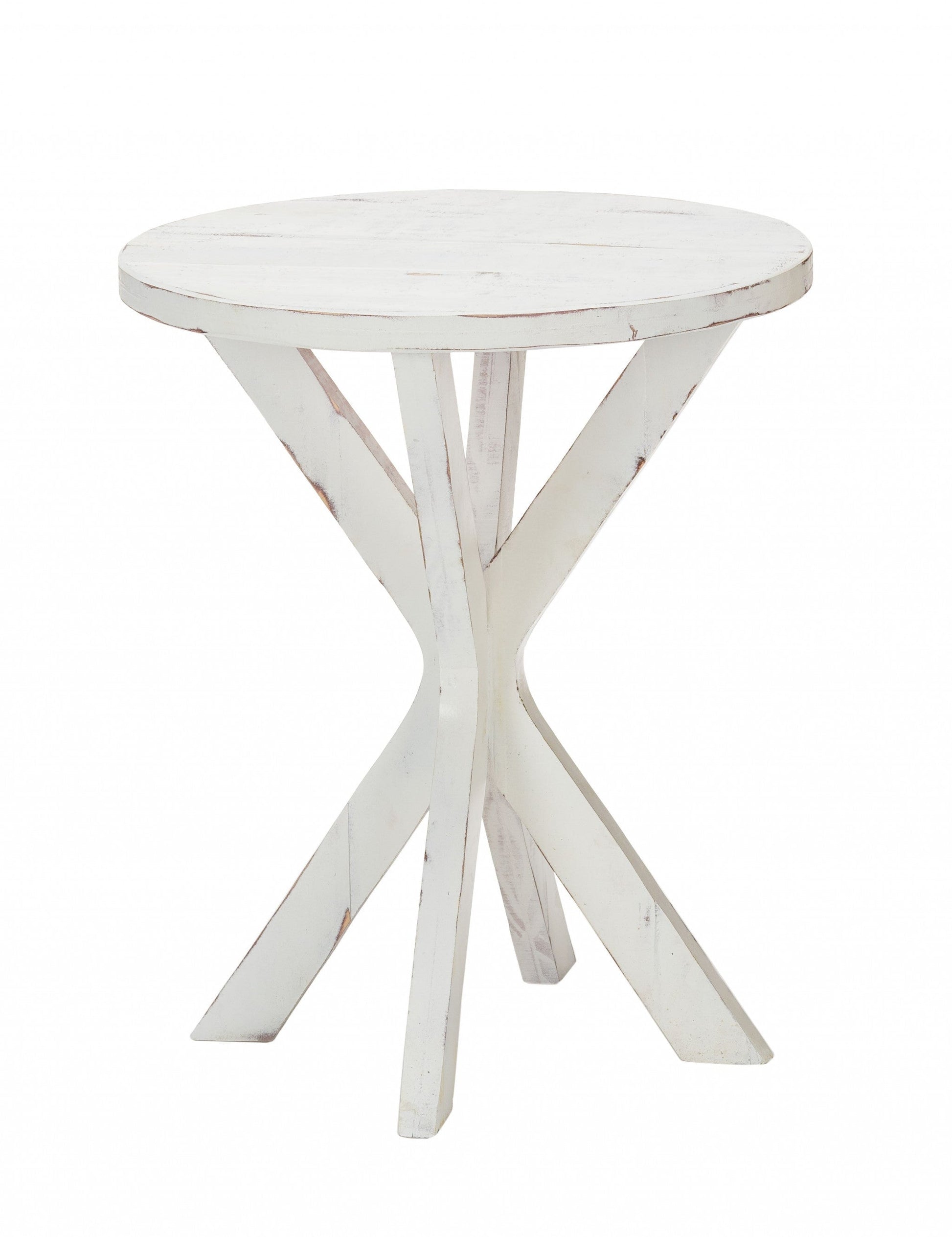 HomeRoots Rustic Round X Base End Table in Modern White Finish