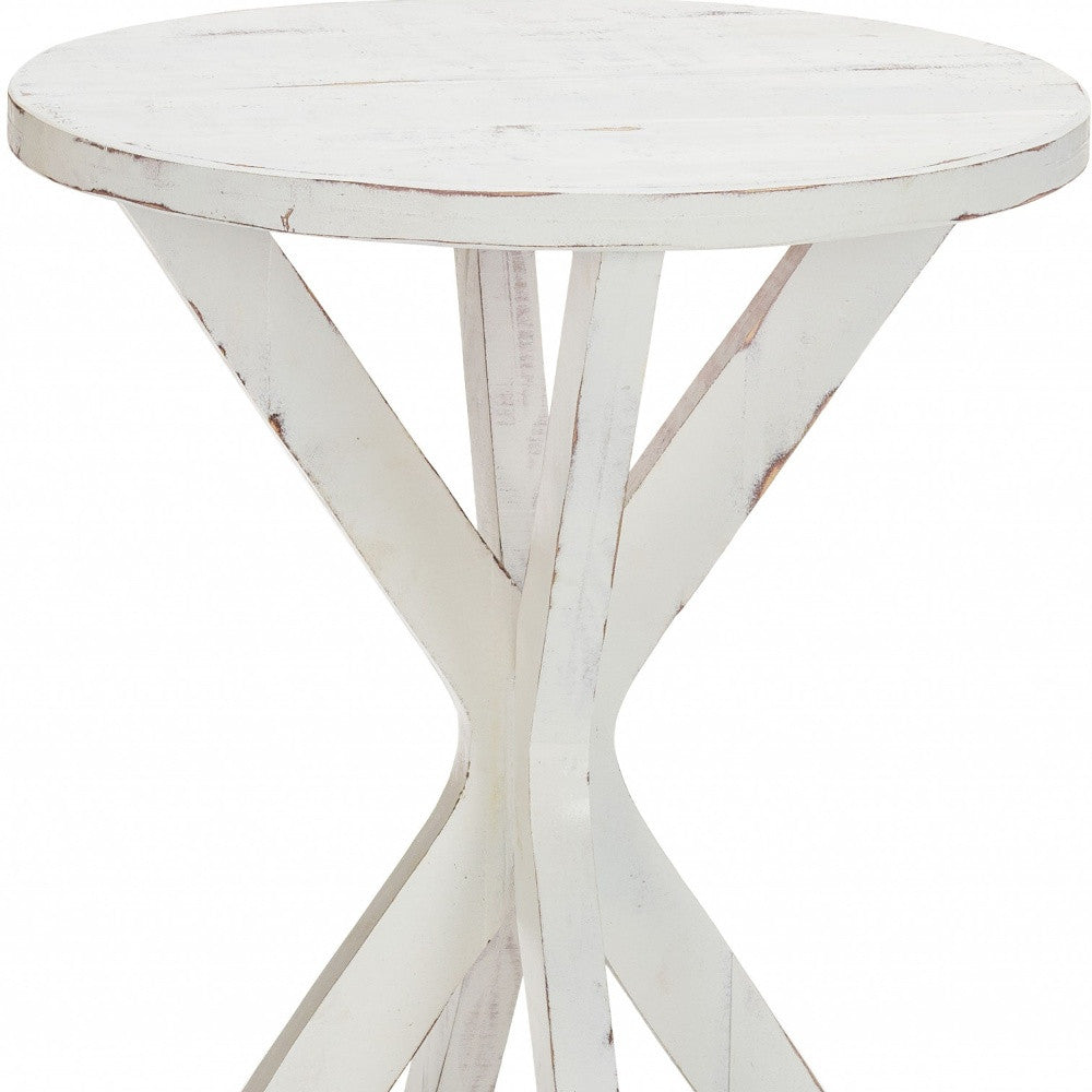 HomeRoots Rustic Round X Base End Table in Modern White Finish