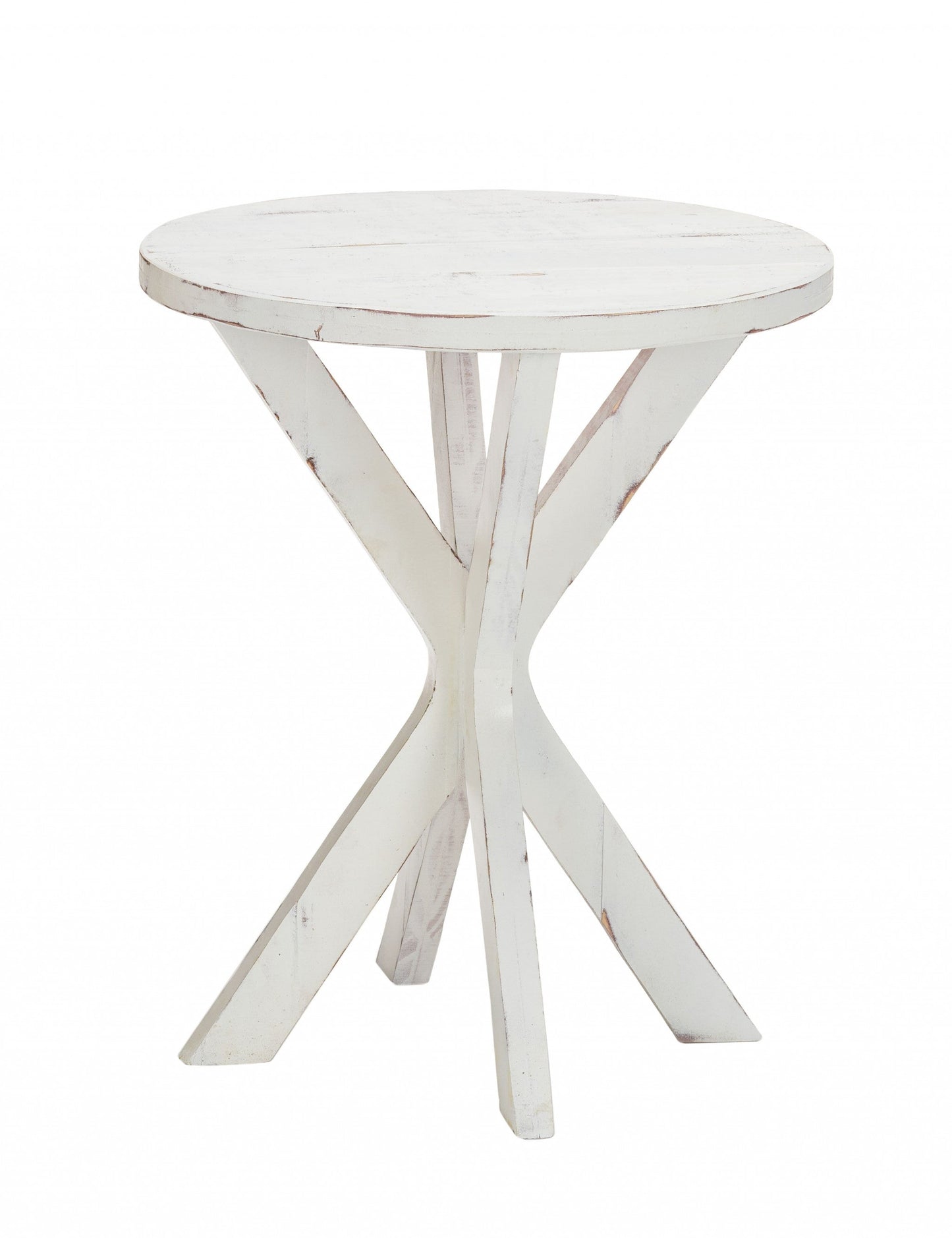 HomeRoots Rustic Round X Base End Table in Modern White Finish