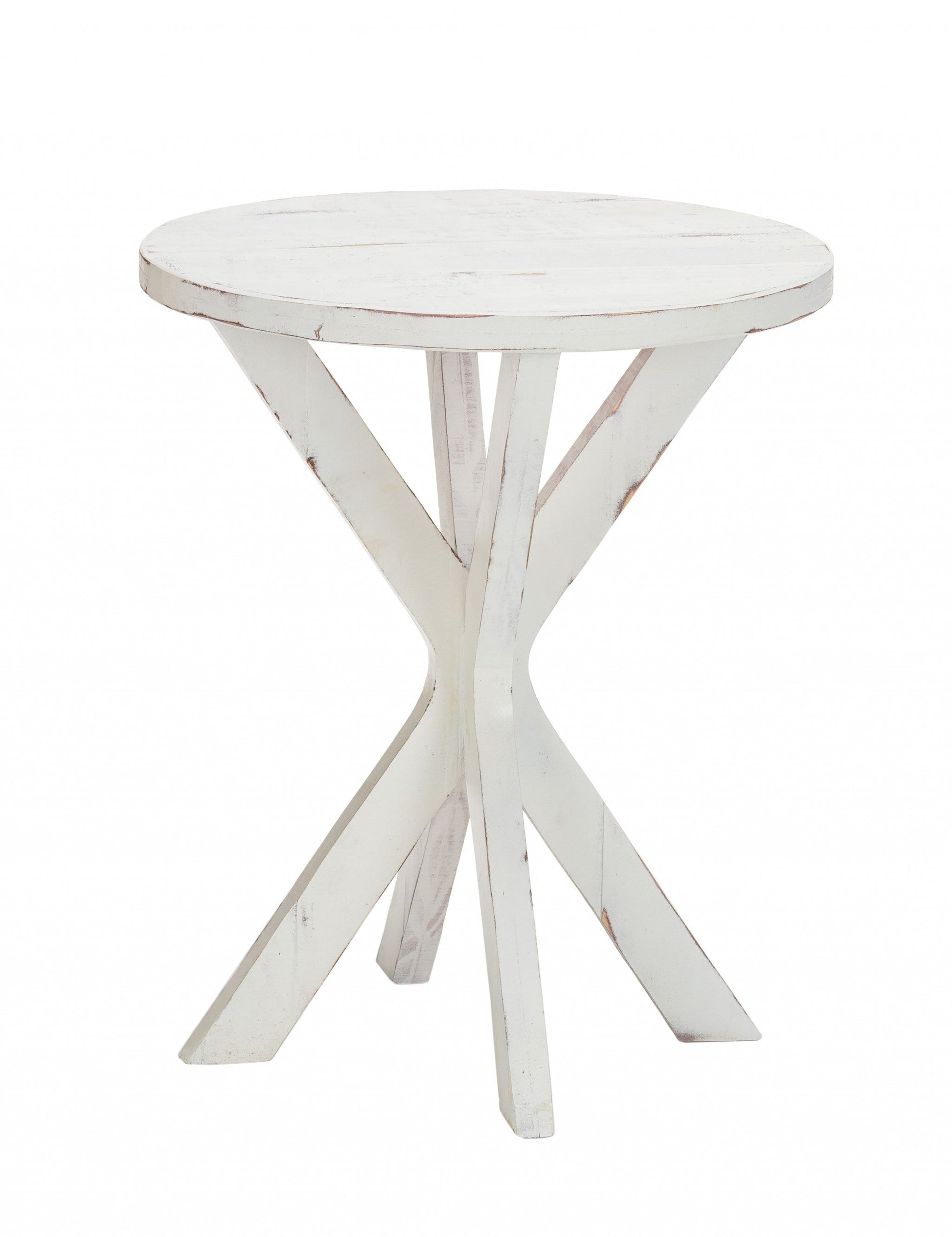 HomeRoots Rustic Round X Base End Table in Modern White Finish