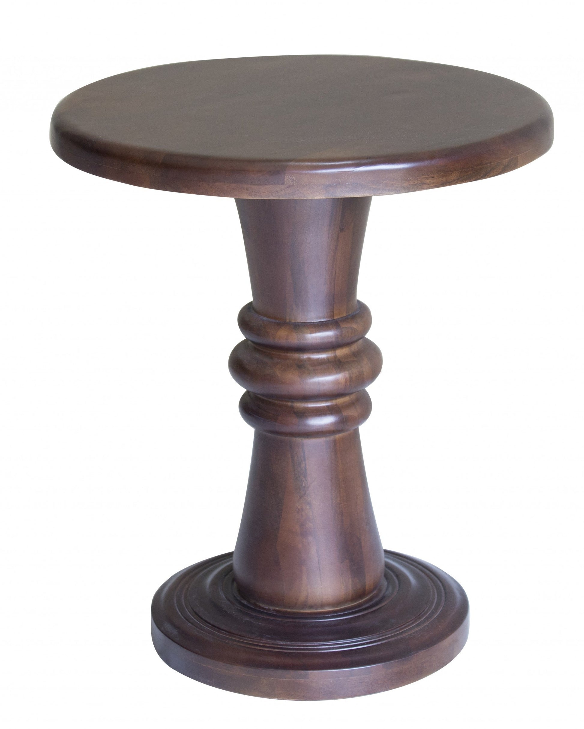 HomeRoots Rustic Turned Pedestal End Table in Warm Brown Finish