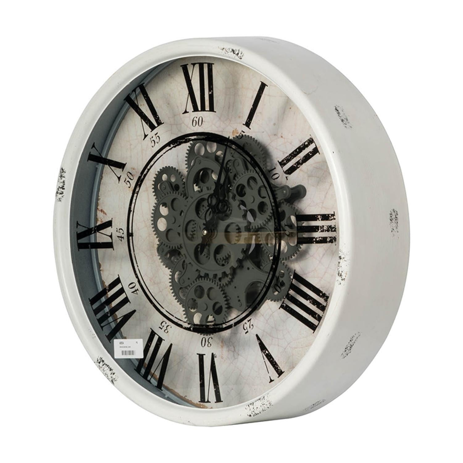 HomeRoots Rustic White Industrial Gear Vintage Wall Clock