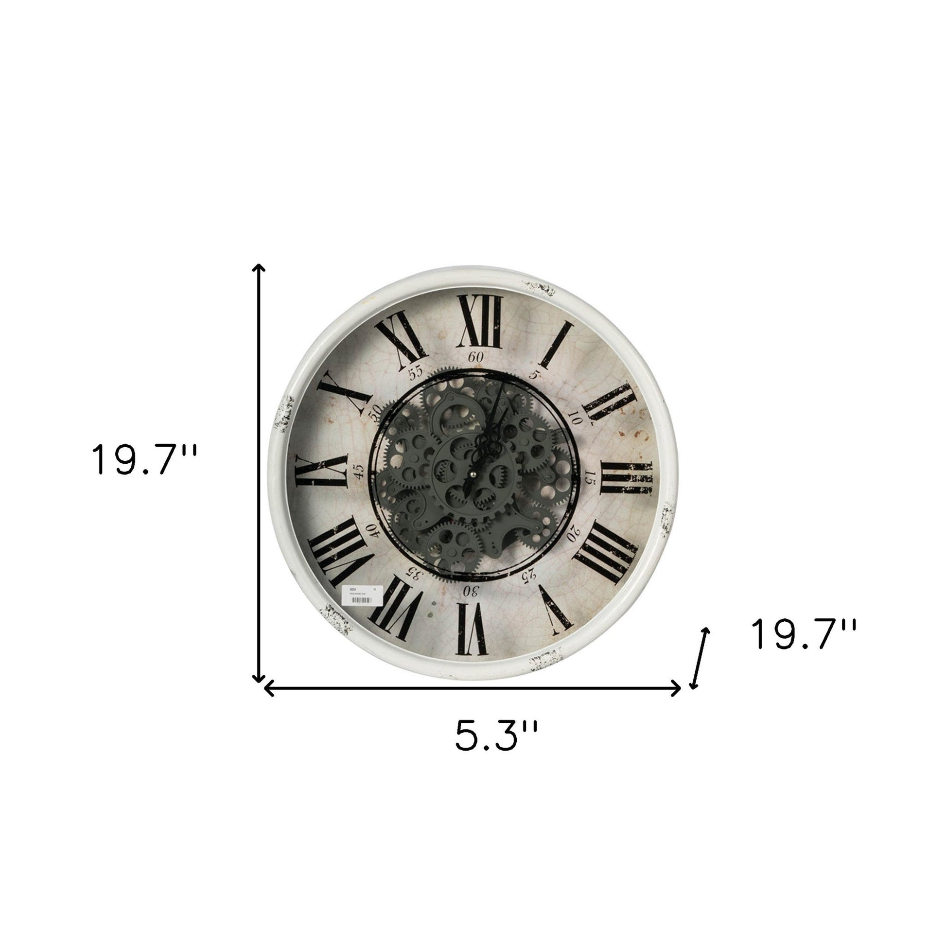 HomeRoots Rustic White Industrial Gear Vintage Wall Clock