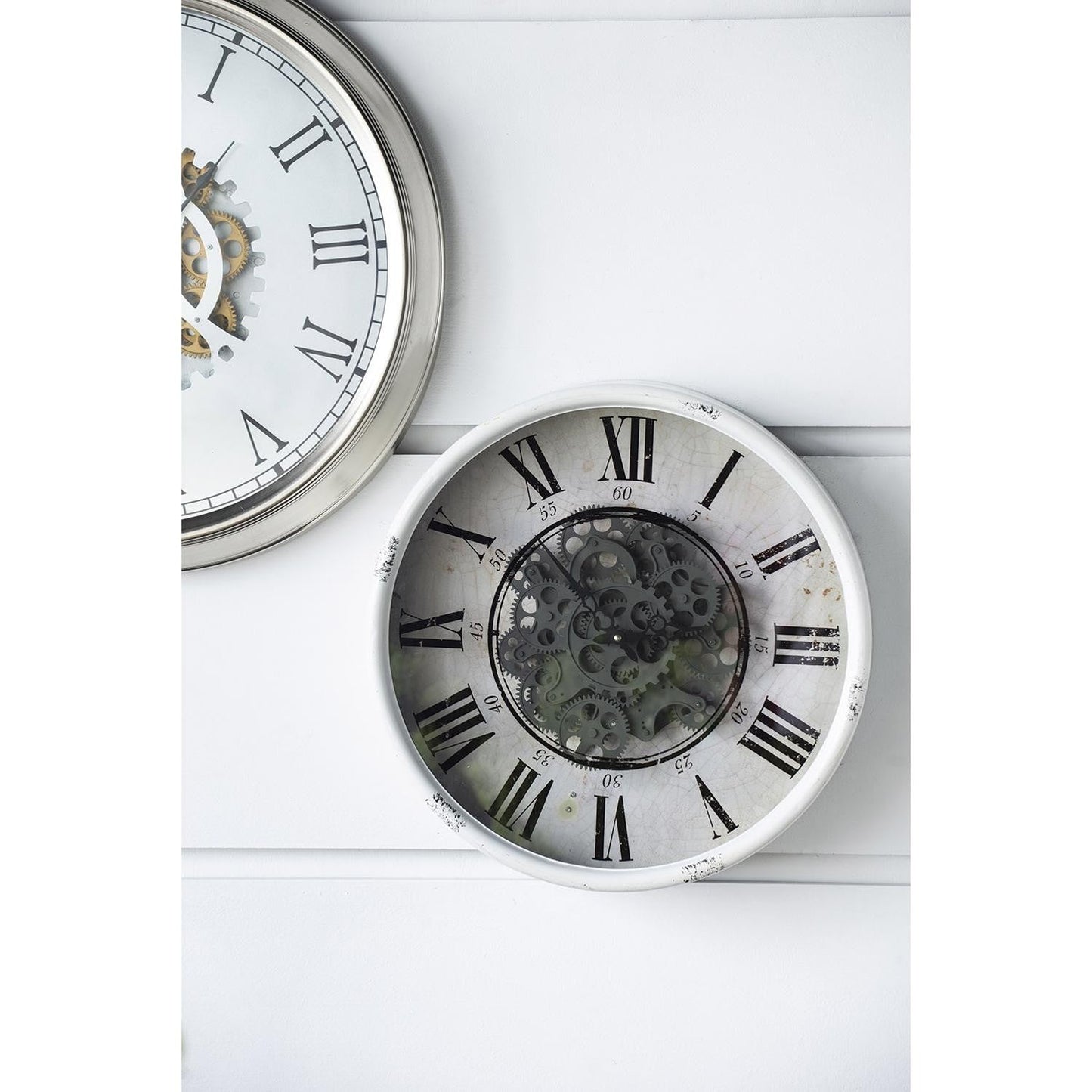 HomeRoots Rustic White Industrial Gear Vintage Wall Clock