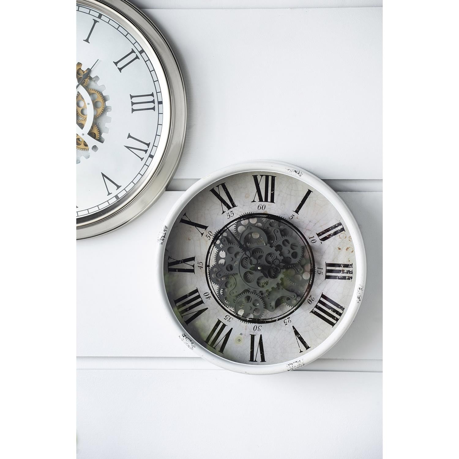 HomeRoots Rustic White Industrial Gear Vintage Wall Clock