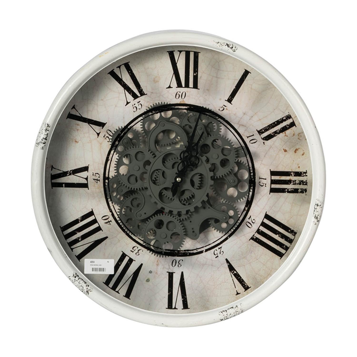 HomeRoots Rustic White Industrial Gear Vintage Wall Clock