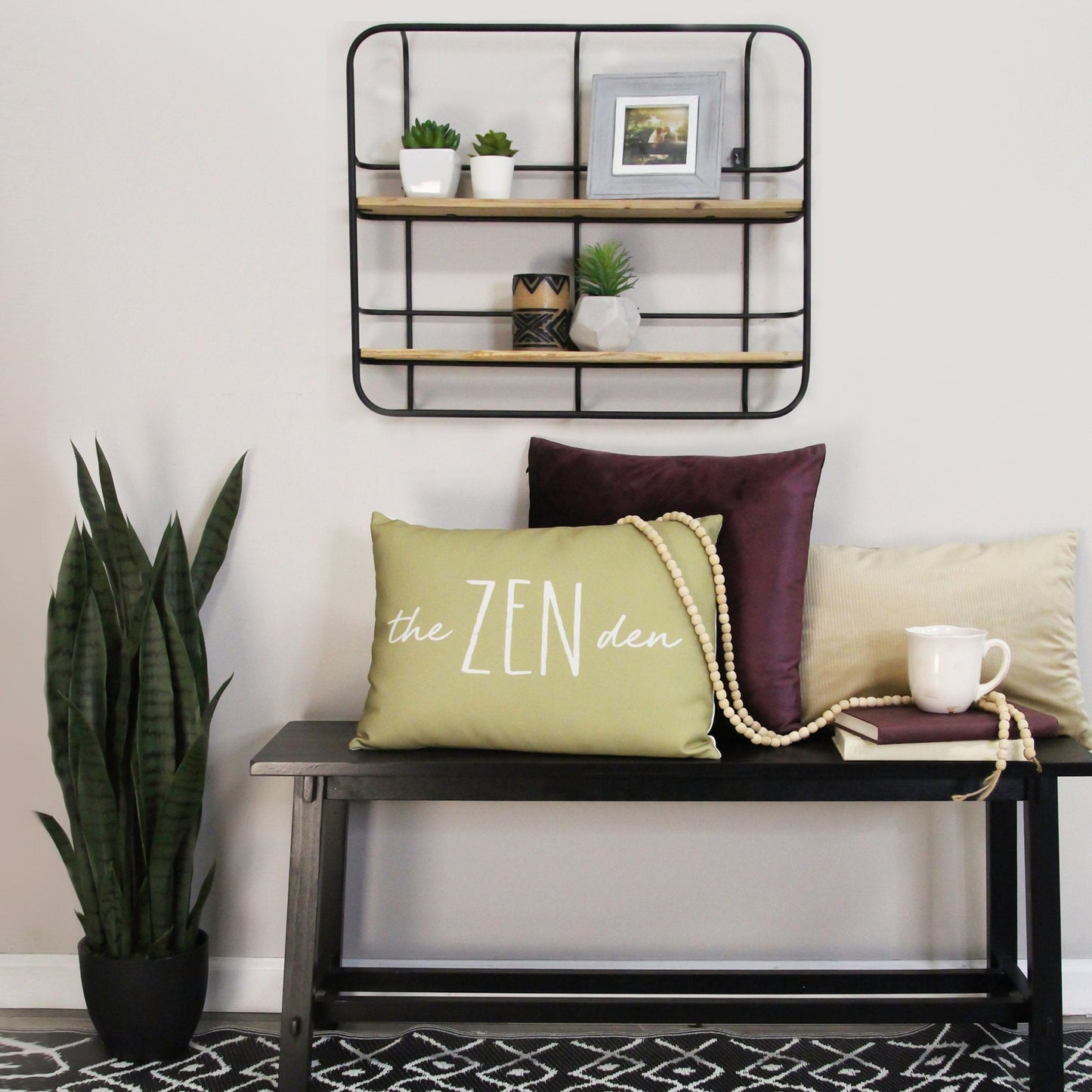 HomeRoots S 2 Farmhouse Wood Shelves with Black Metal Frame