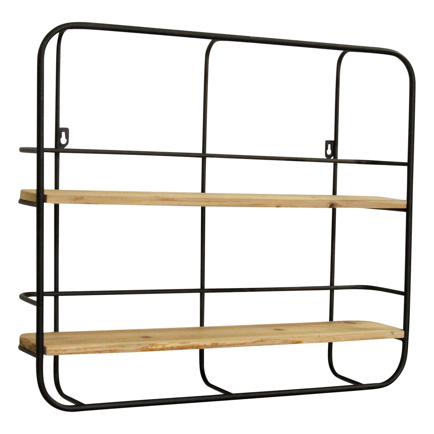 HomeRoots S 2 Farmhouse Wood Shelves with Black Metal Frame