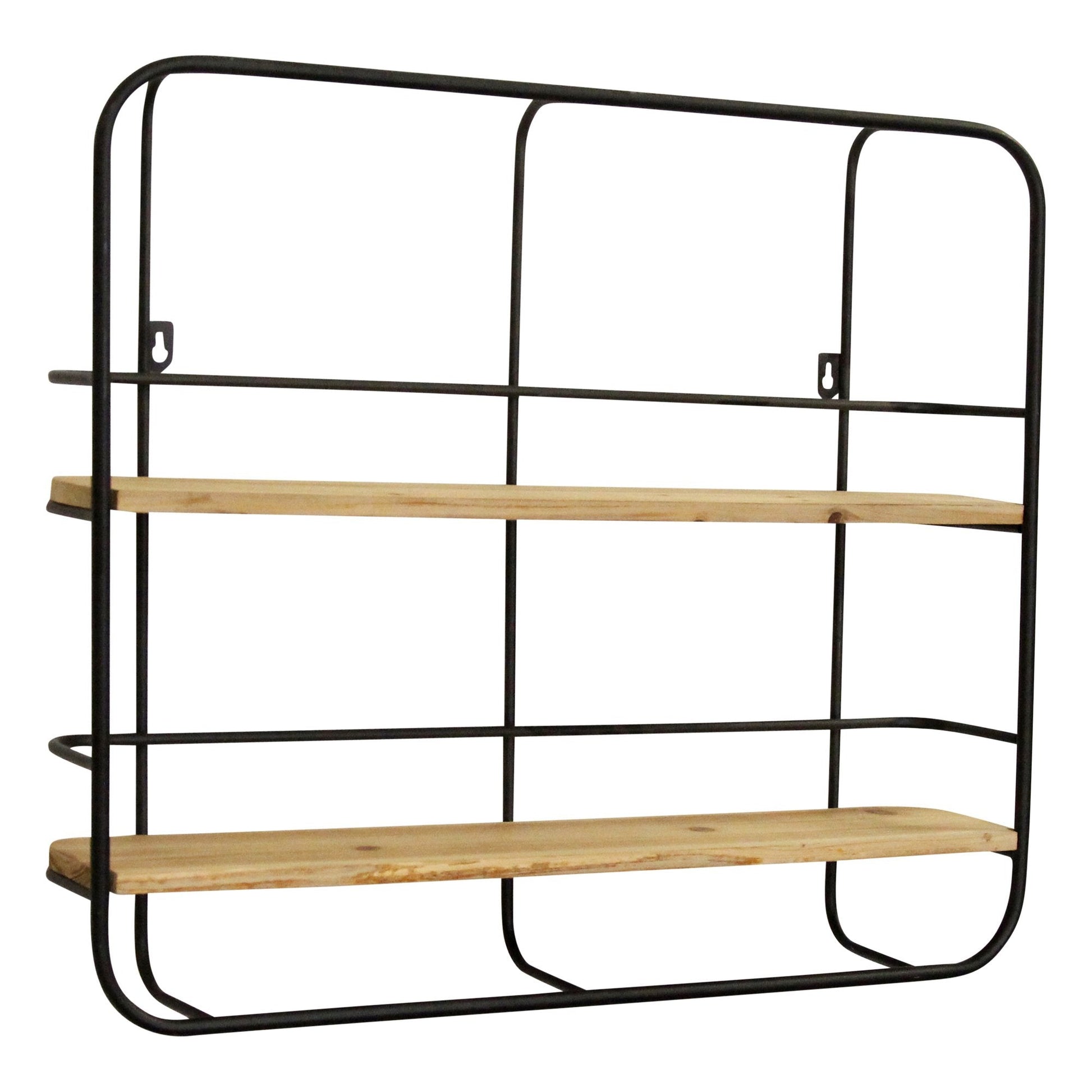 HomeRoots S 2 Farmhouse Wood Shelves with Black Metal Frame