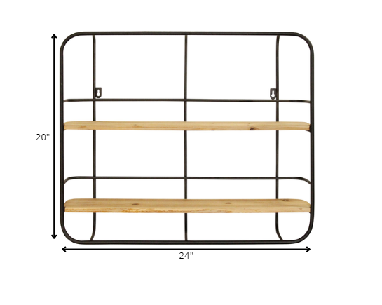 HomeRoots S 2 Farmhouse Wood Shelves with Black Metal Frame
