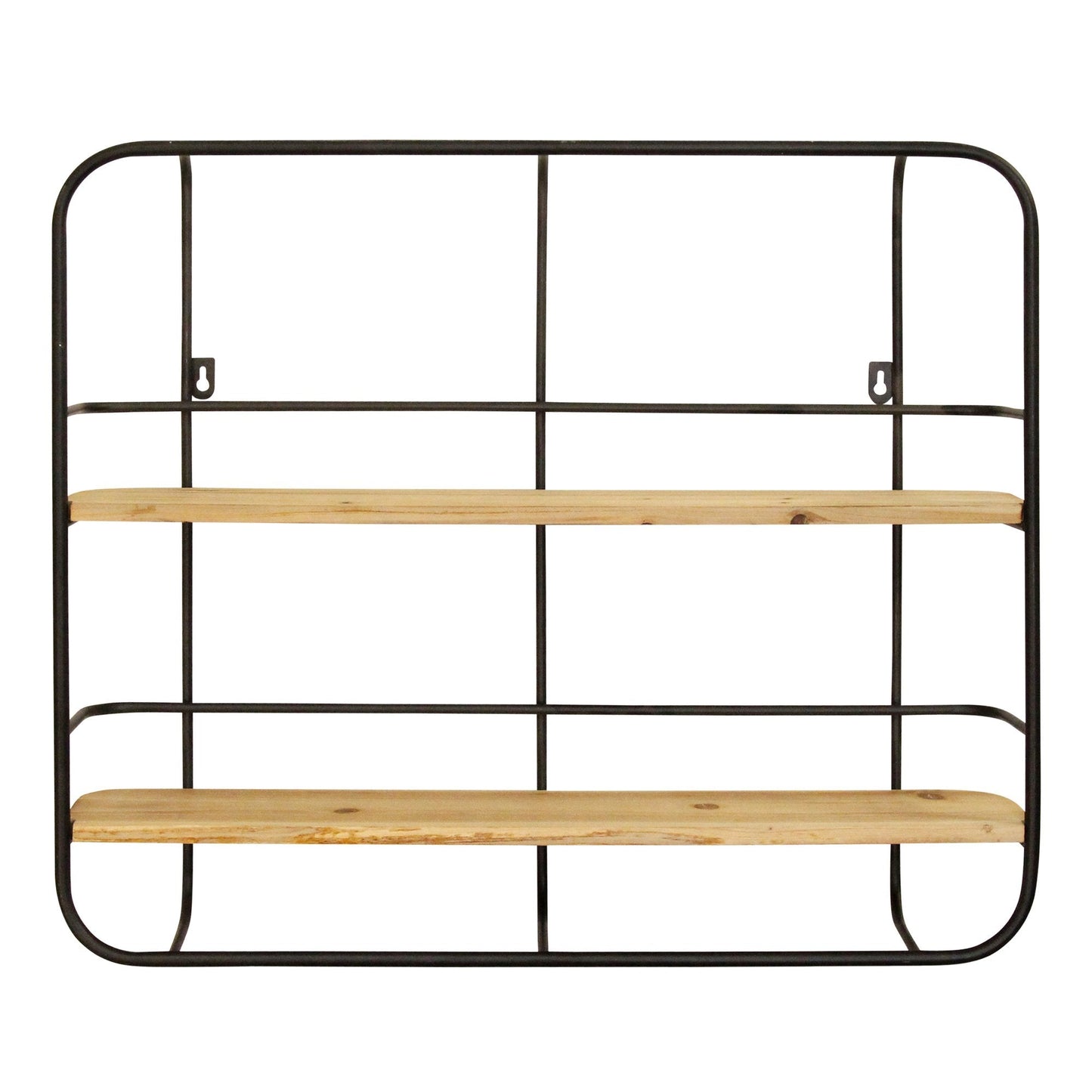 HomeRoots S 2 Farmhouse Wood Shelves with Black Metal Frame