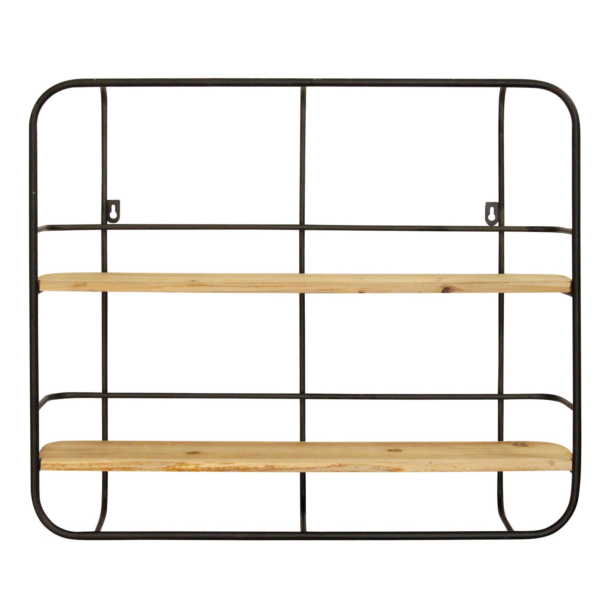 HomeRoots S 2 Farmhouse Wood Shelves with Black Metal Frame