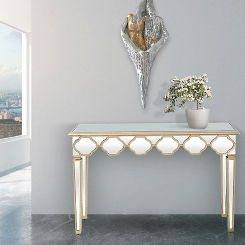 HomeRoots Scalloped Edge Console Table With Antique Silver Finish