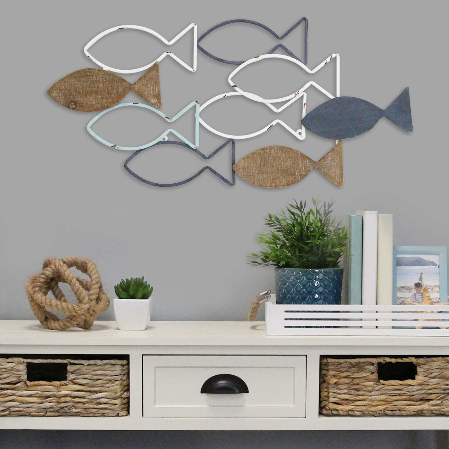 HomeRoots School of Fish Metal and Wood Wall Decor
