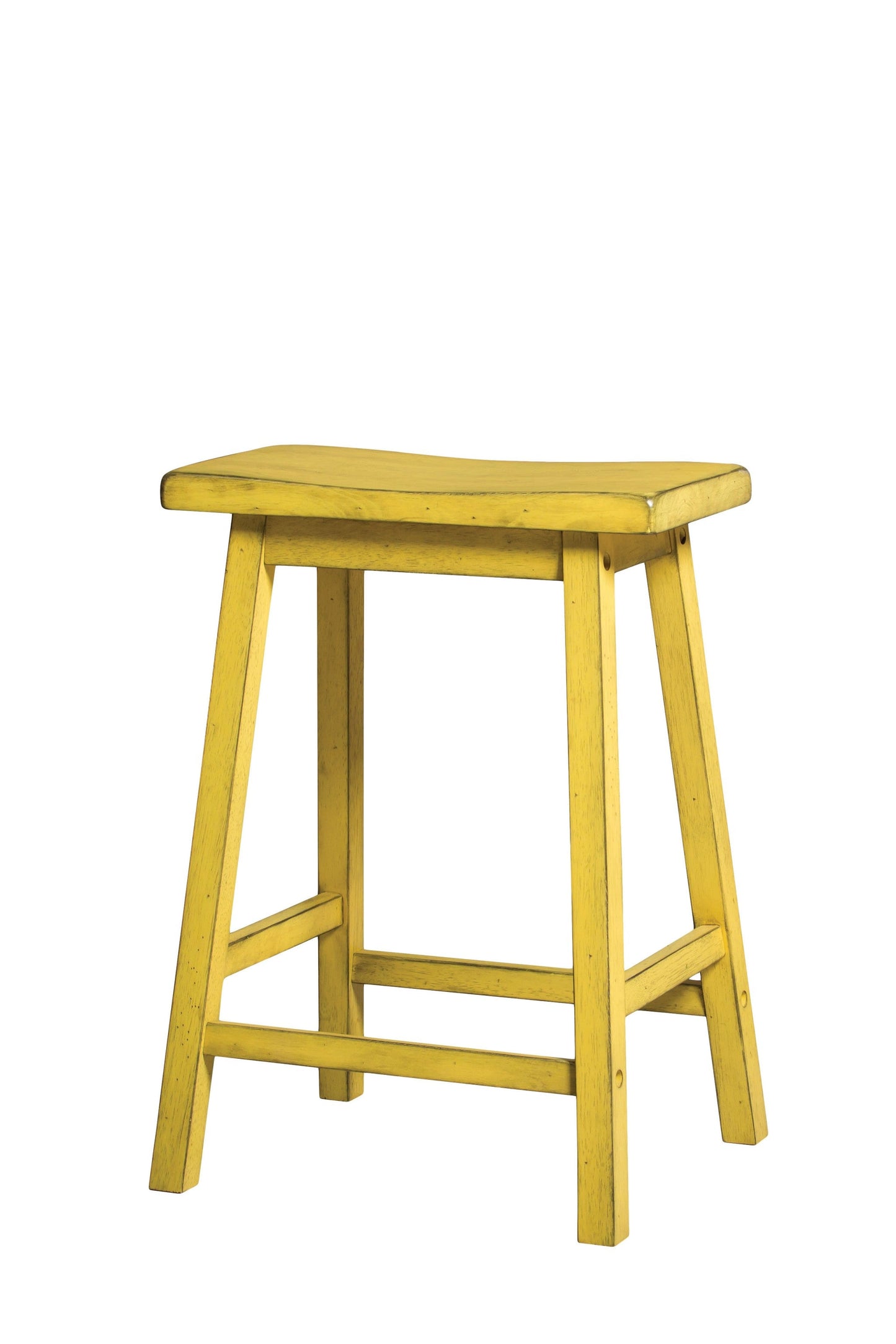 HomeRoots Set of 2 24' Distressed Yellow Finish Saddle Seat Backless Stools