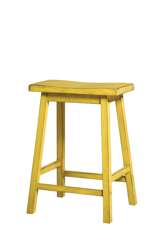 HomeRoots Set of 2 24' Distressed Yellow Finish Saddle Seat Backless Stools