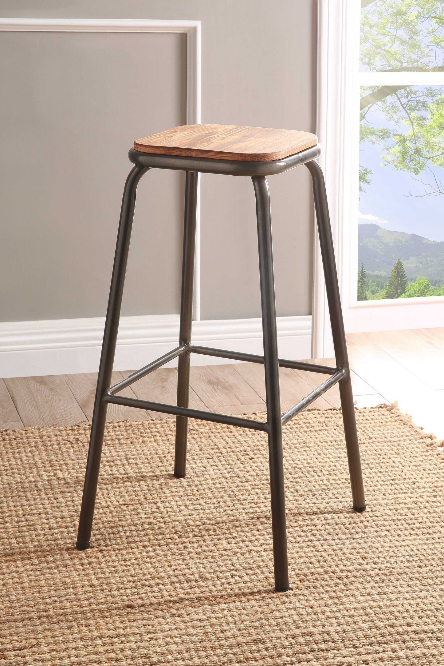 HomeRoots Set of 2 30' Gunmetal And Natural Backless Stools