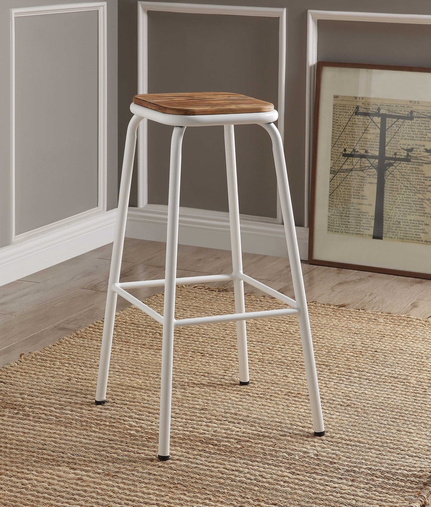 HomeRoots Set of 2 30' White And Natural Backless Stools