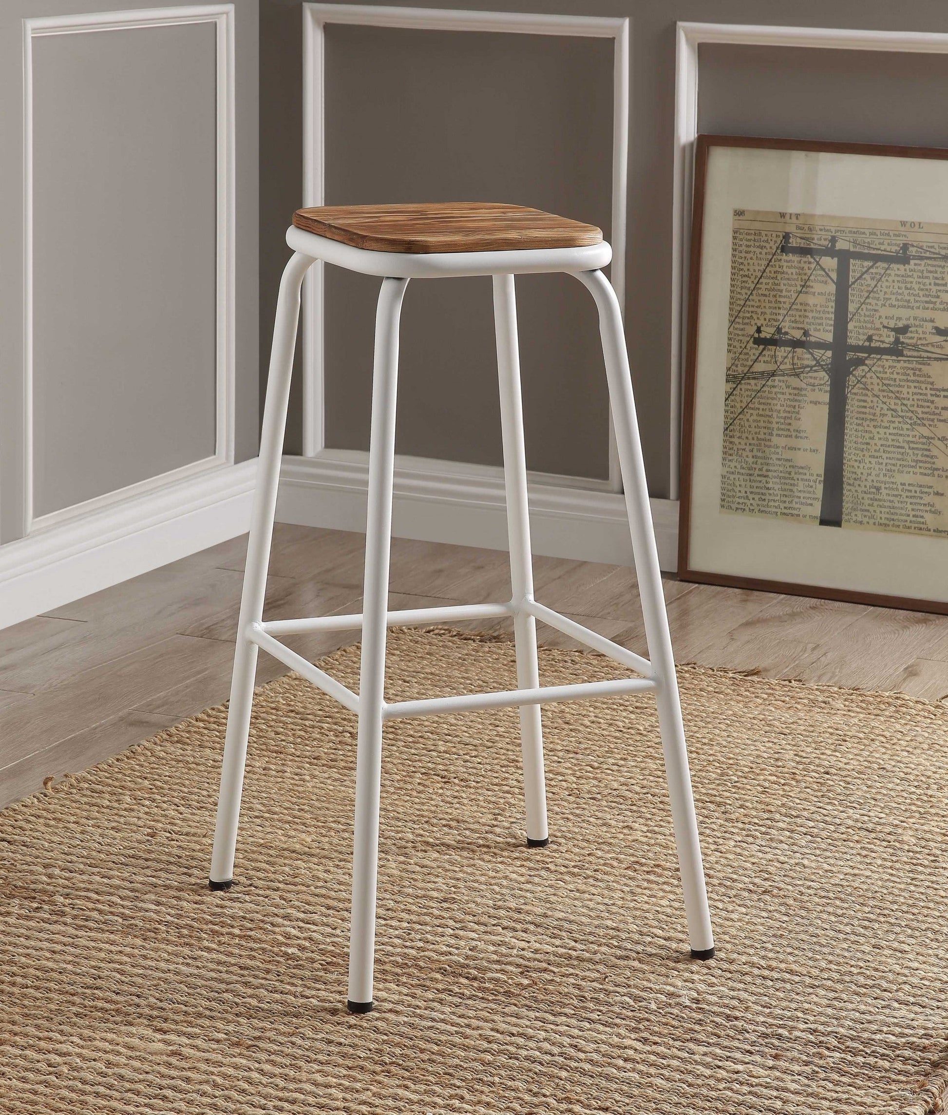 HomeRoots Set of 2 30' White And Natural Backless Stools