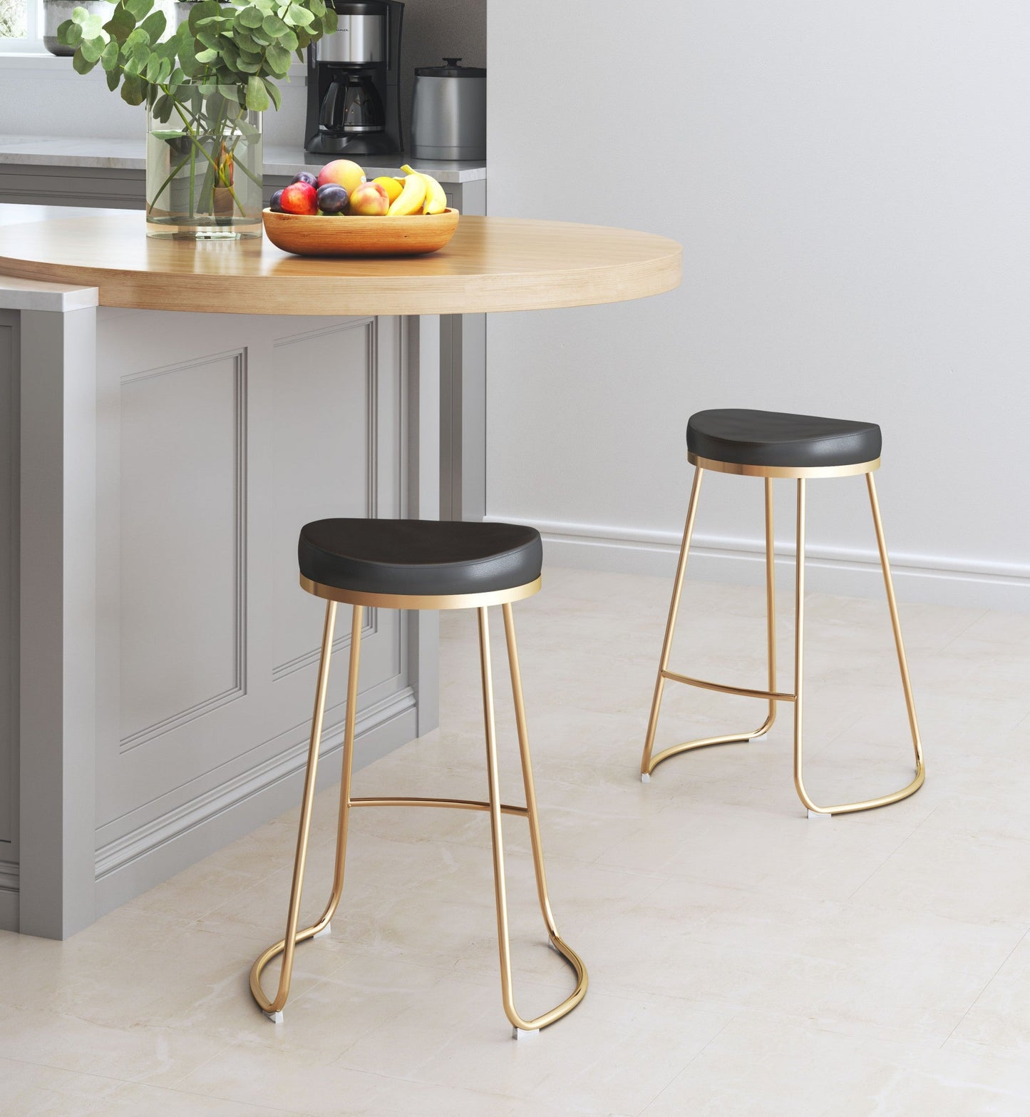 HomeRoots Set of 2 Black And Gold Modern Glam Geo Backless Counter Stools