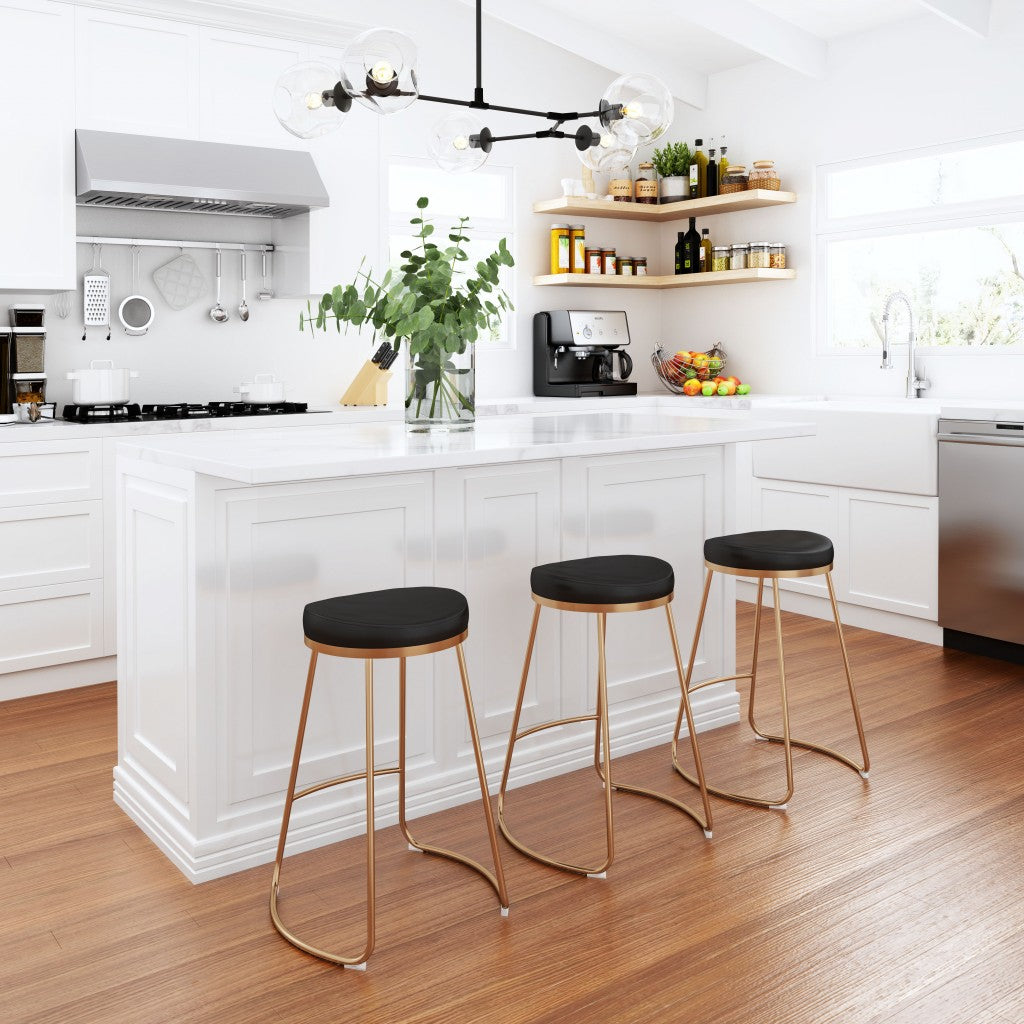 HomeRoots Set of 2 Black And Gold Modern Glam Geo Backless Counter Stools