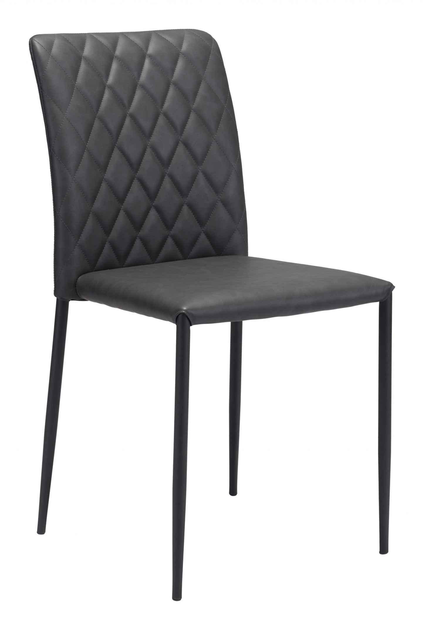 HomeRoots Set of 2 Black Faux Leather Diamond Weave Dining Chairs