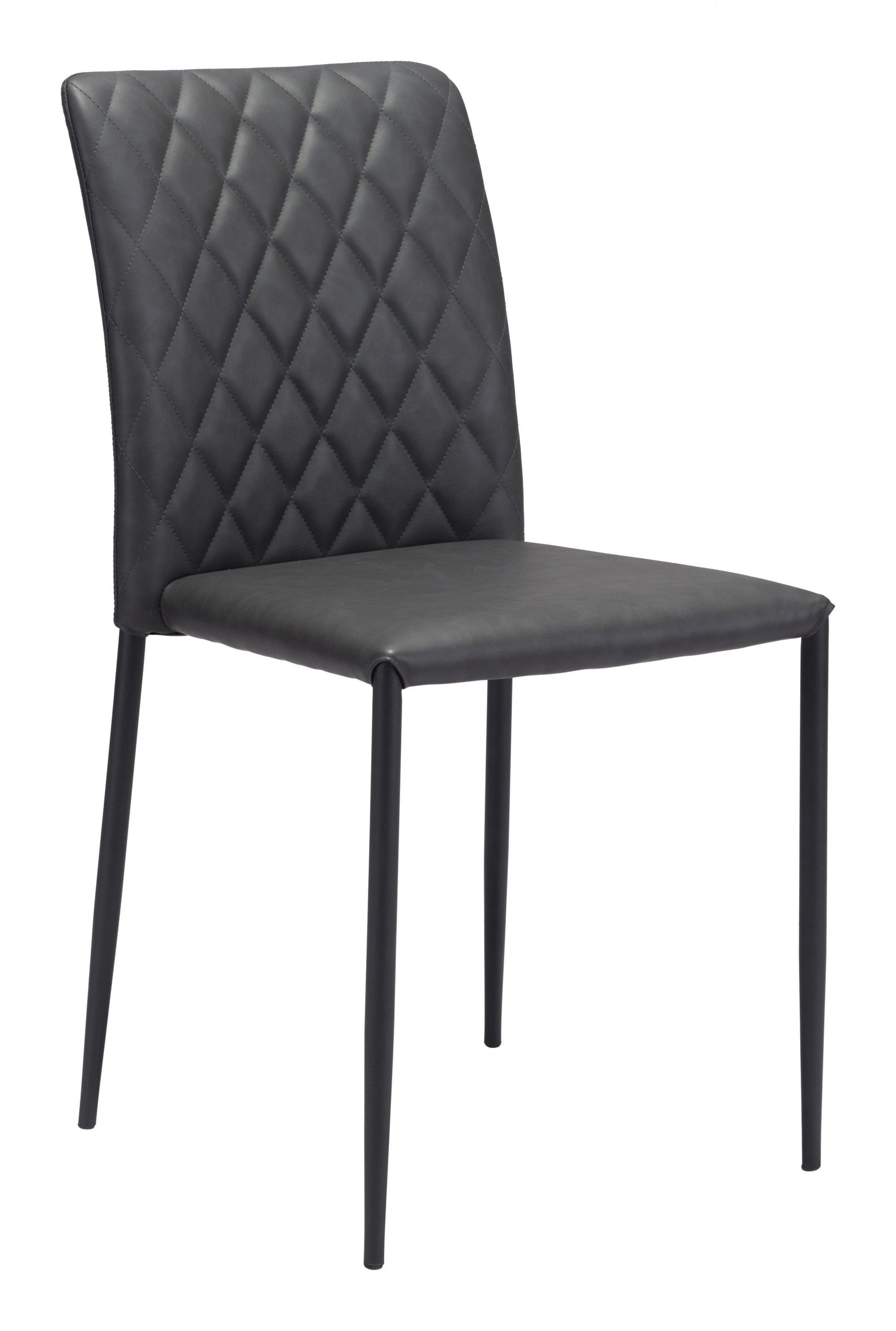 HomeRoots Set of 2 Black Faux Leather Diamond Weave Dining Chairs
