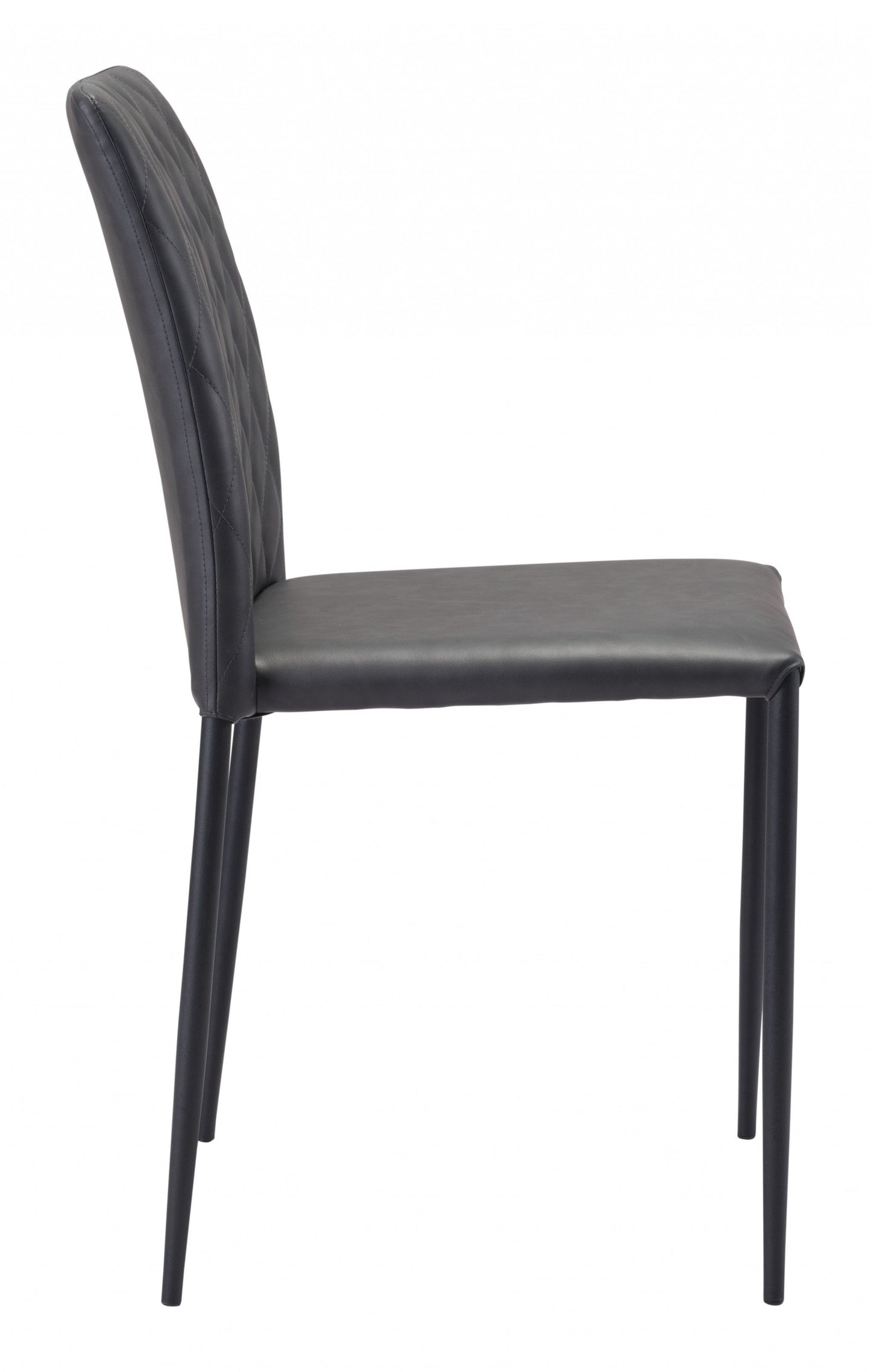 HomeRoots Set of 2 Black Faux Leather Diamond Weave Dining Chairs
