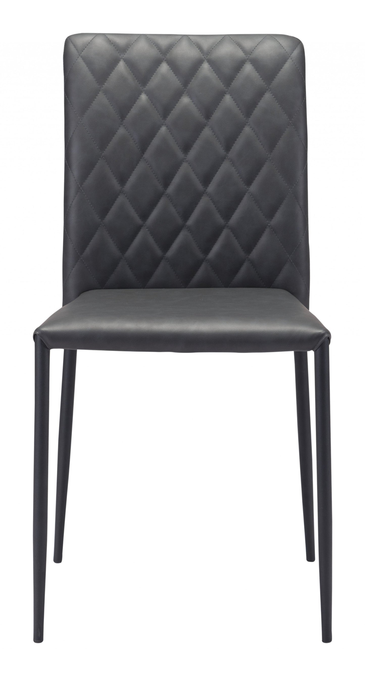 HomeRoots Set of 2 Black Faux Leather Diamond Weave Dining Chairs