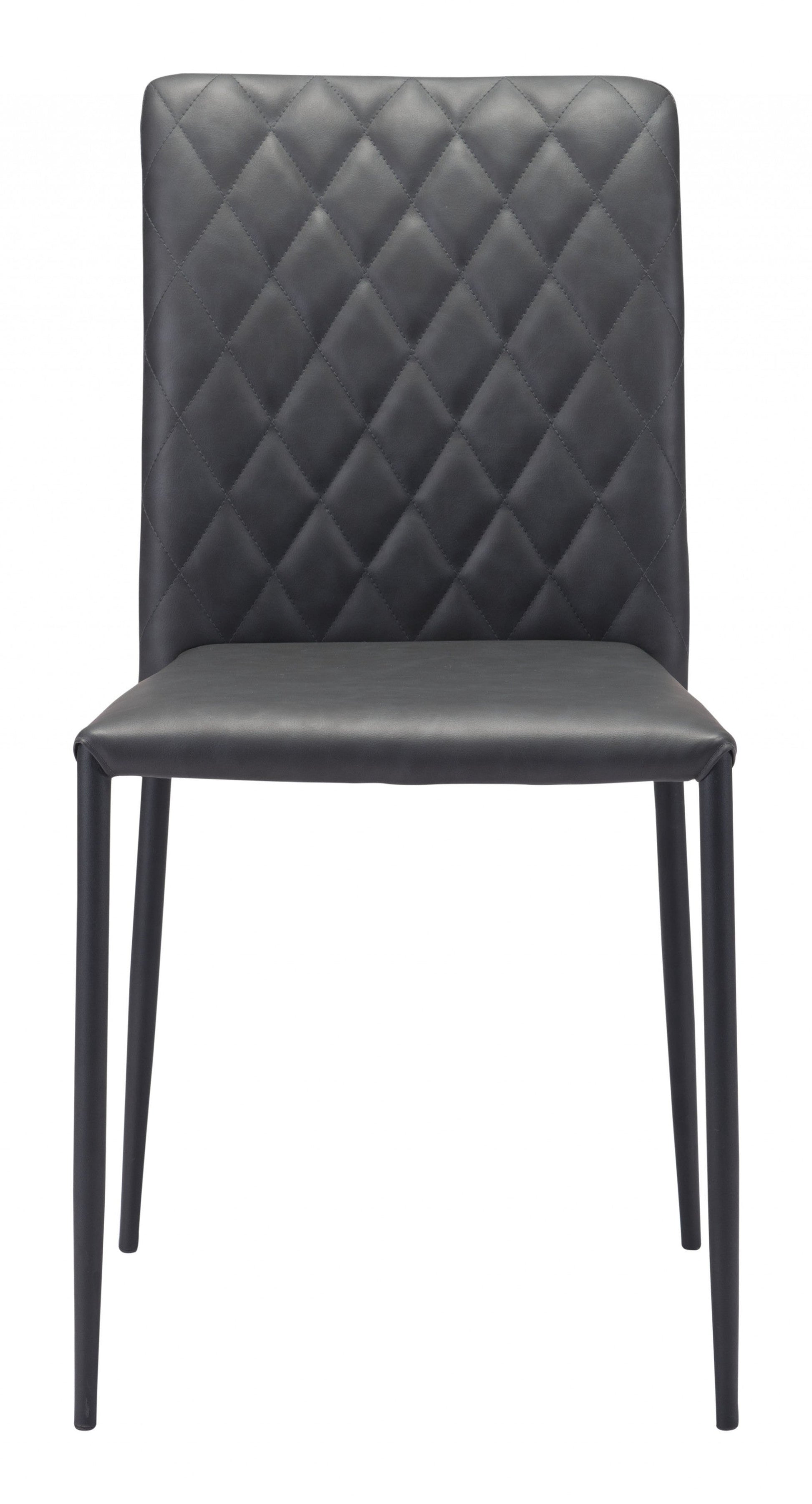 HomeRoots Set of 2 Black Faux Leather Diamond Weave Dining Chairs