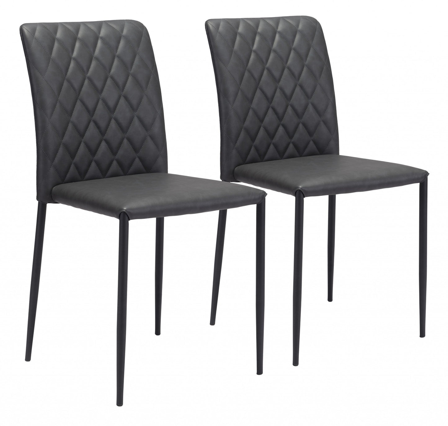 HomeRoots Set of 2 Black Faux Leather Diamond Weave Dining Chairs
