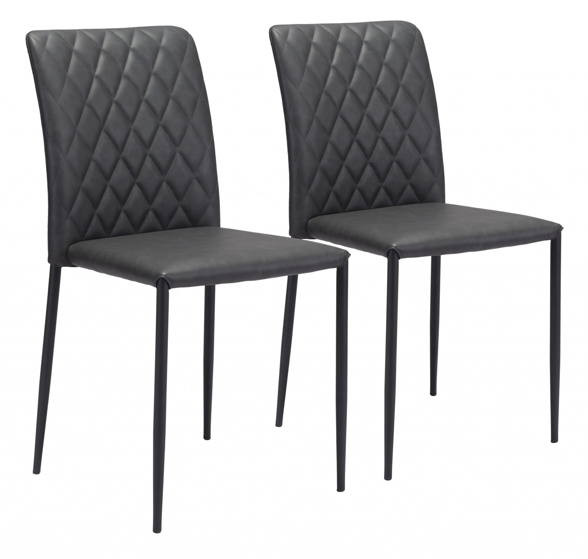 HomeRoots Set of 2 Black Faux Leather Diamond Weave Dining Chairs