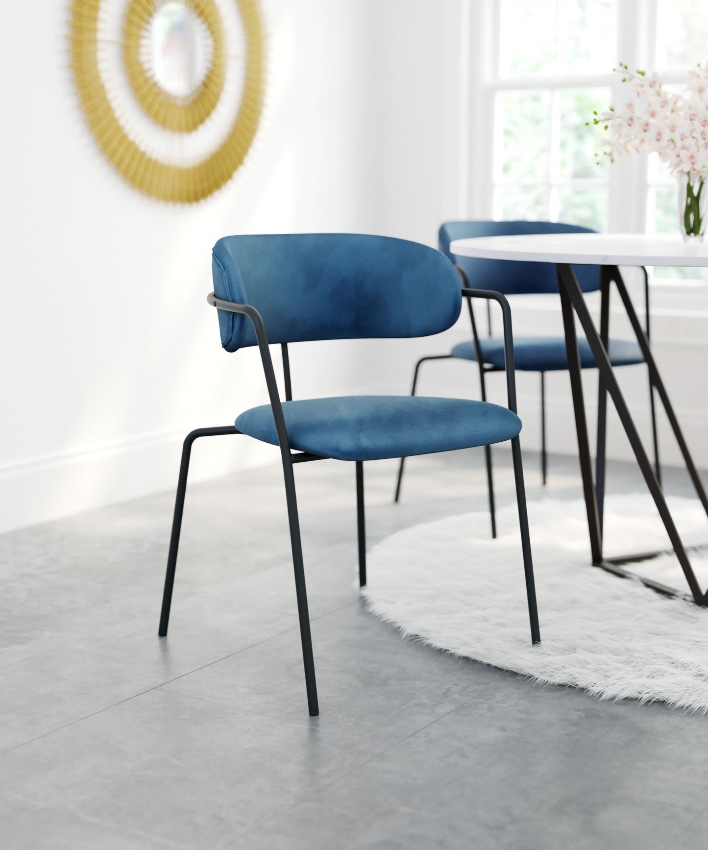 HomeRoots Set of 2 Blue And Gunmetal Modern Industrial Dining Chairs