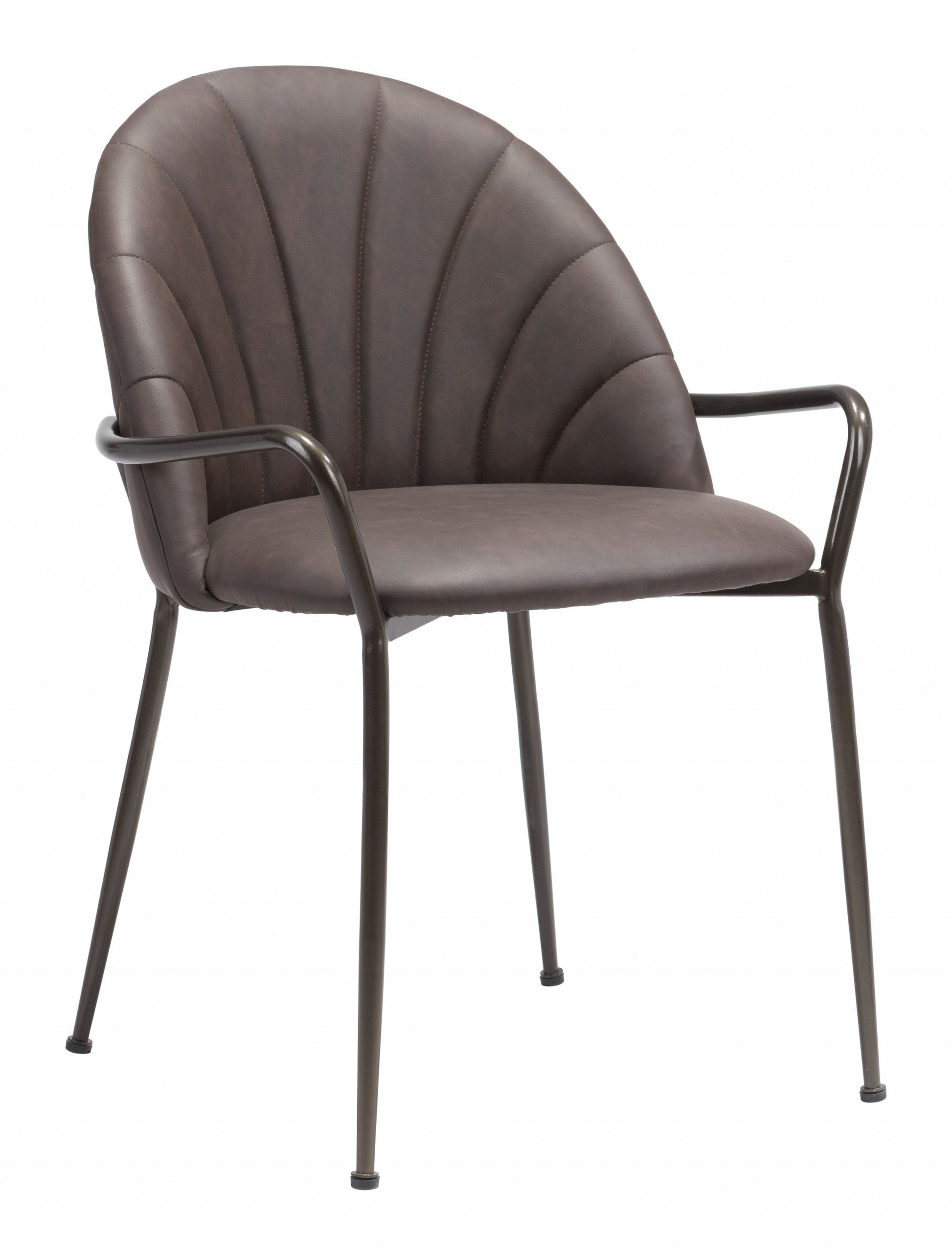 HomeRoots Set of 2 Brown Faux Leather Arch Dining Chairs