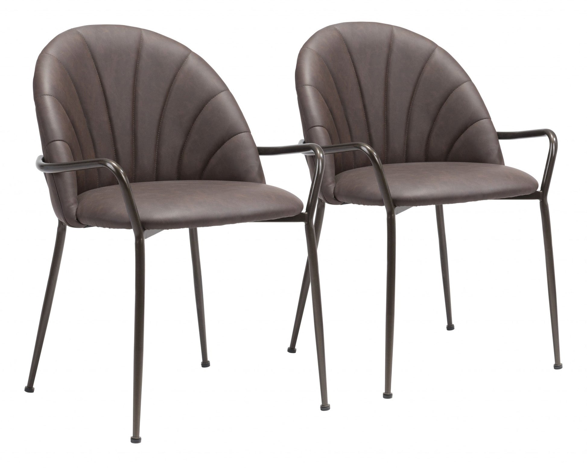HomeRoots Set of 2 Brown Faux Leather Arch Dining Chairs