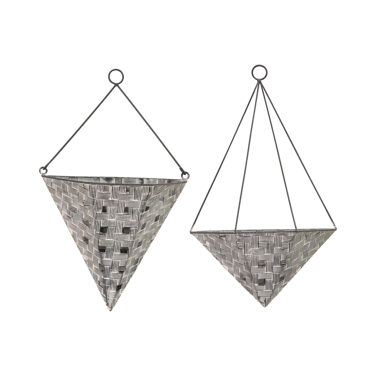 HomeRoots Set of 2 Distressed White & Metal Wall Planters