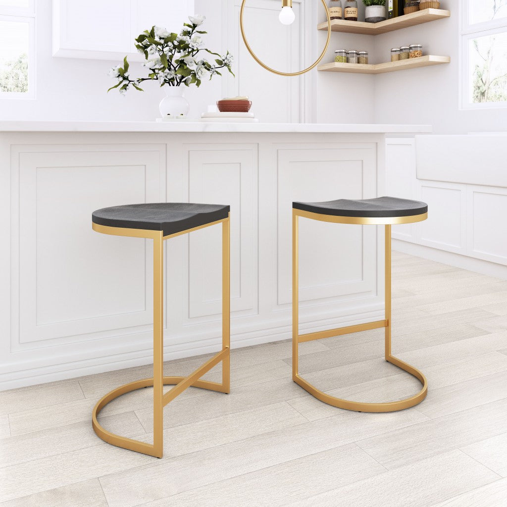 HomeRoots Set of 2 Gold And Black Counter Stools