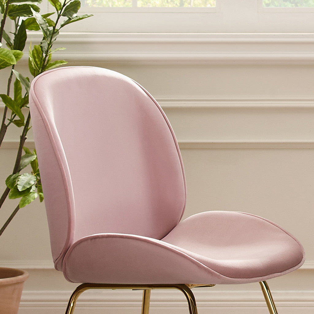 HomeRoots Set of 2 Gold And Pink Velvet Shell Shape Dining Chairs