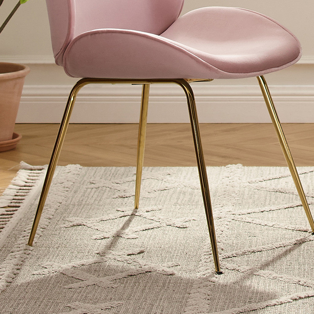 HomeRoots Set of 2 Gold And Pink Velvet Shell Shape Dining Chairs