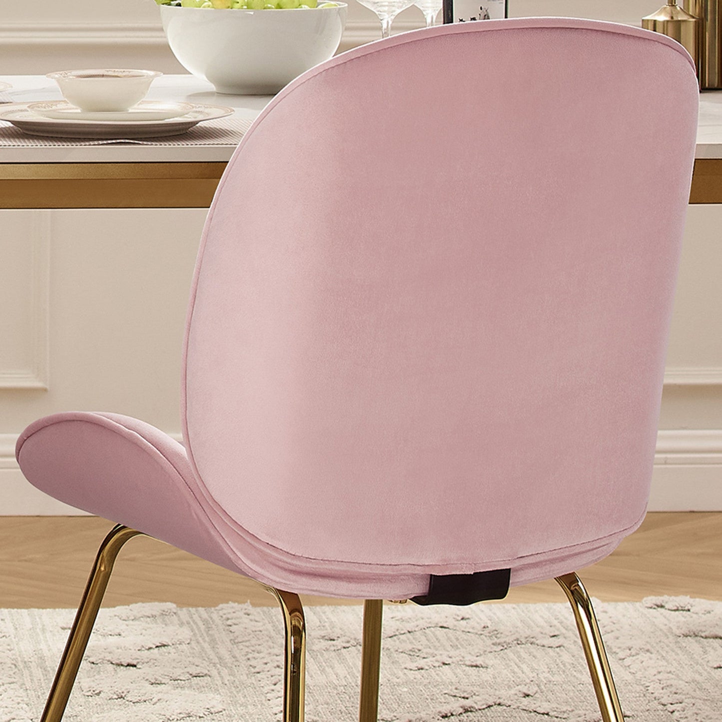 HomeRoots Set of 2 Gold And Pink Velvet Shell Shape Dining Chairs