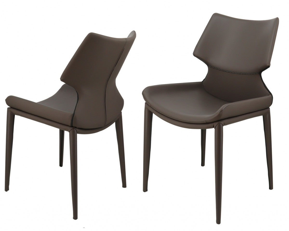 HomeRoots Set of 2 Gray Faux Leather Wrapped Dining Chairs