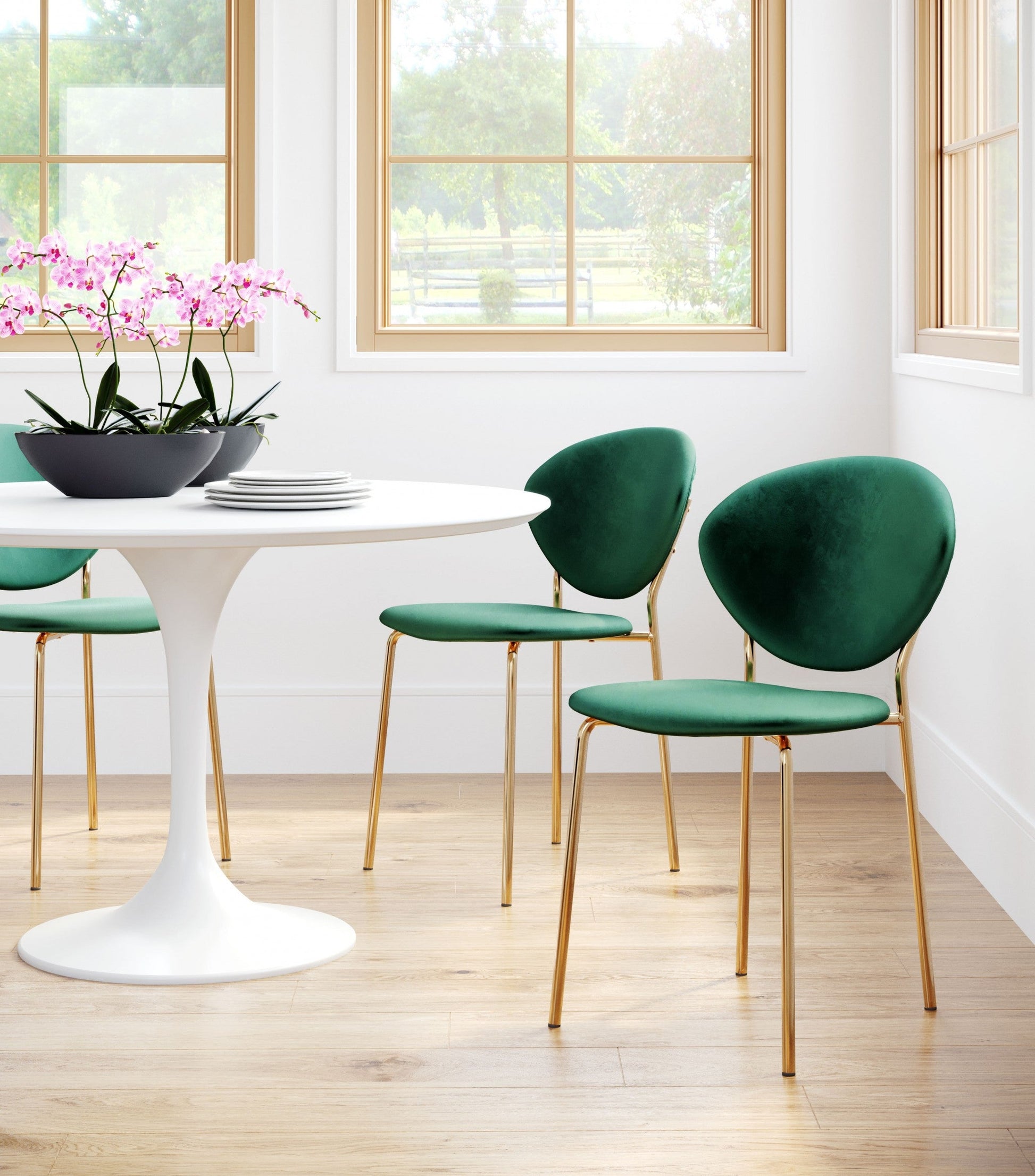 HomeRoots Set of 2 Green And Gold Modern Dining or Side Chairs