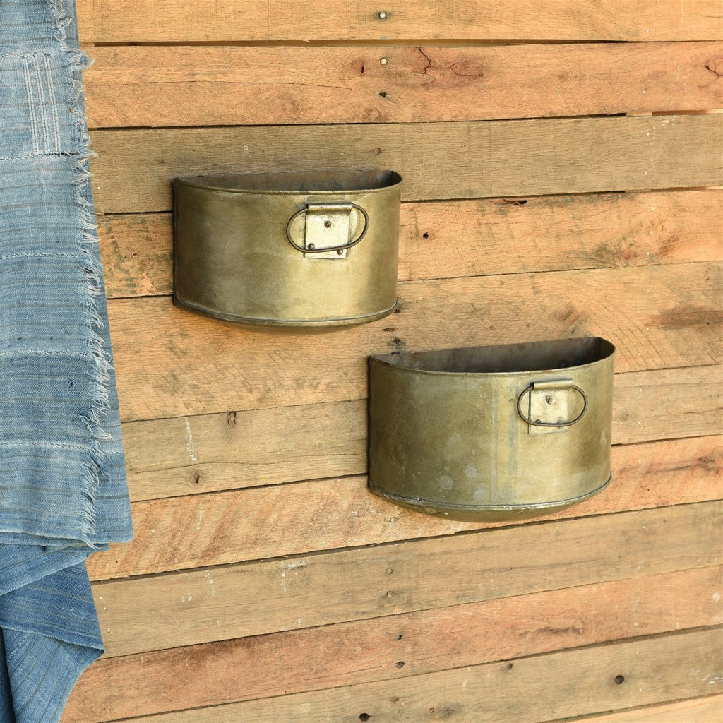 HomeRoots Set of 2 Half Bucket Metal Planter