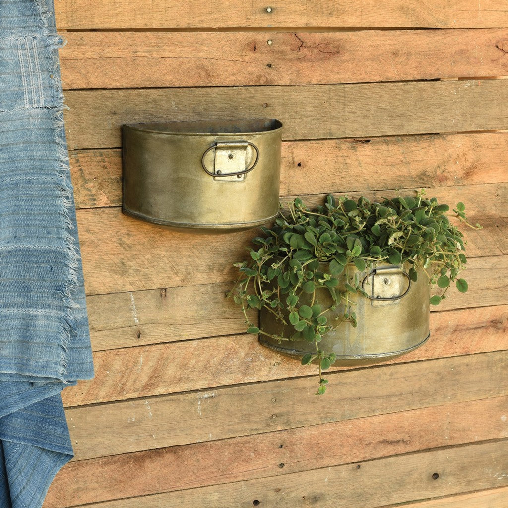 HomeRoots Set of 2 Half Bucket Metal Planter
