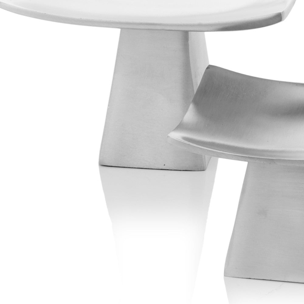 HomeRoots Set of 2 Mod Matte Silver Pedestal Candle Holders