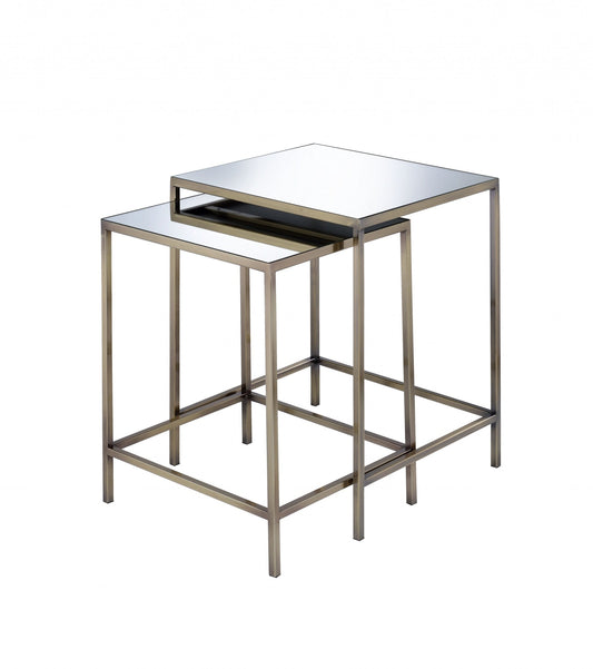 HomeRoots Set of 2 Modern Glass and Metal Nesting Tables