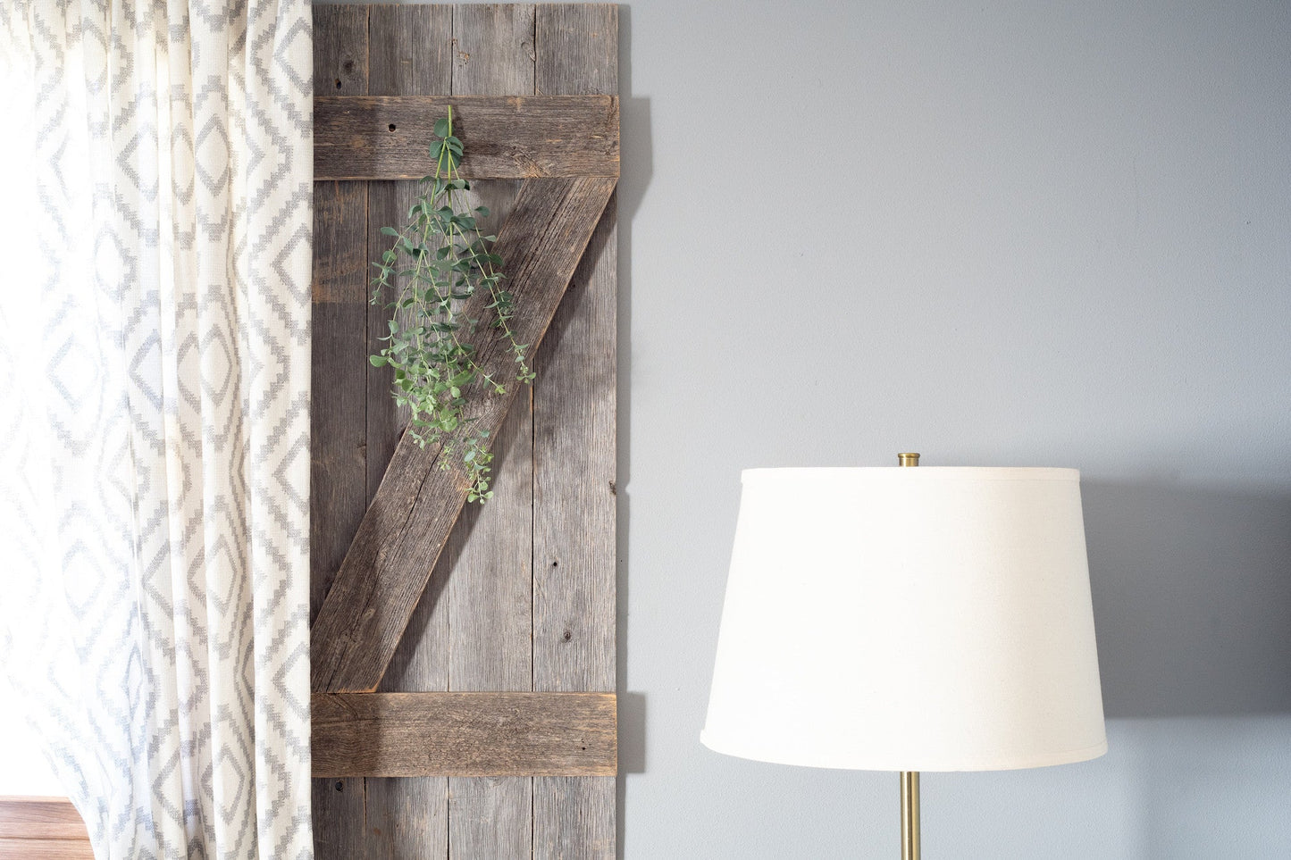 HomeRoots Set of 2 Rustic Natural Weathered Grey Wood Window Shutters with Hanger